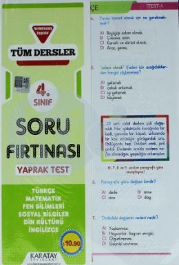 Karatay 4. Sınıf Tüm Dersler Soru Fırtınası Yaprak Test